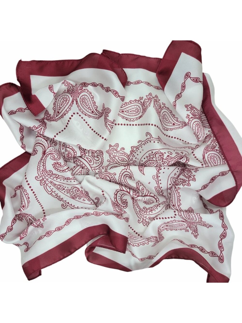 ✨Elegant Bandana Square Scarf Silky Satin Luxury WHITE RED Wrap Paisley Floral - Picture 4 of 5
